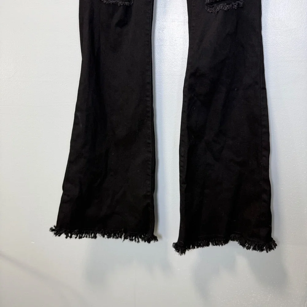 YMI Jeans USA Womens Black High Rise Distressed Flare Bell‎ Bottom Jeans Sz 7/28